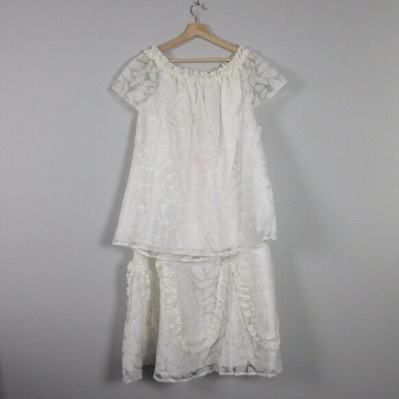 Vintage Lisa Rene 2 Piece Set Blouse Skirt Midi Tulle Sheer Lined Wedding 1X 488 - Picture 1 of 14